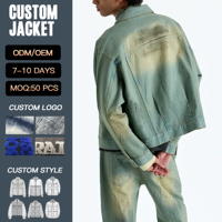 Veste en jean délavé style vintage pour homme YUCE, col rabattu, style décontracté, veste en jean rétro de type cowboy