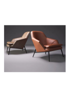 Fauteuil d'appoint en cuir marron id-Century Modern, fauteuil lounge rembourré avec pieds en métal noir pour salon et chambre à coucher