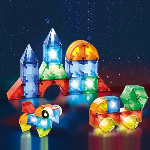 Educatieve Stam Diy Constructie Montessori Kleurrijke 3d Magnetische Kubus Bouwstenen Voor Kinderen Licht-Up Speelgoed