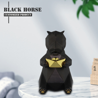 Ornement d'intérieur animalier personnalisé, statue de tigre géométrique 3D en métal noir moulé, tenant une lingot d'or, mascotte pour la décoration de la maison