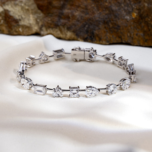 Pulsera de tenis de oro de 18 quilates con diamantes de laboratorio en forma de pera, corazón, óvalo y cojín, modelo MSB-571, joyería personalizada - Product Image 2