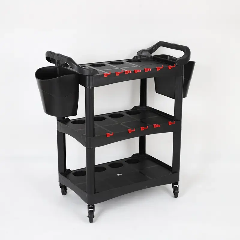 Auto detailing supplies 3 Tier Utility Cart for Car Detailing - Rolling Cart Organizer with 8 Spray Bottle/Drink Holders