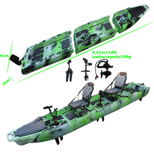 Kayak modulaire en HDPE de 14 pieds, 3 sections, avec moteur, pour 2 personnes, canoë en plastique pour la pêche en lac et en mer - Product Image 2