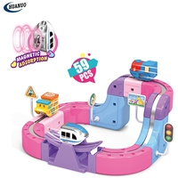 Ensemble de train magnétique éducatif STEM pour enfants, 59 pièces, blocs de construction magnétiques, jouet de train avec circuit pour filles, cadeau de Noël, vente en gros