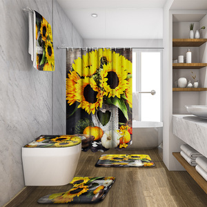 Thiết Kế Rèm Tắm 3d In Phòng Tắm Vòi Sen Rèm Và Thảm Không Thấm Nước Thiết Lập Hướng Dương Rèm Tắm Bằng Phòng Tắm - Product Image 6