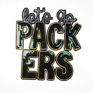 Custom High Quality Wholesale Big Size Lets Go Letters Patches Iron on Embroidery Sequin Patches for Clothing - Product Image 6