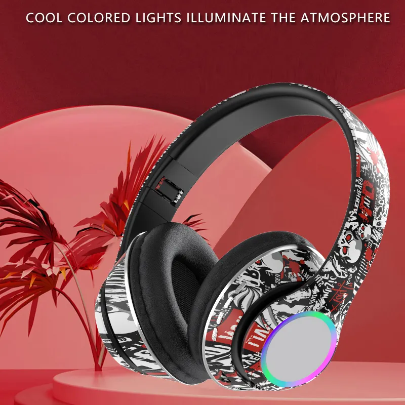 Wireless Headphones type c headset OEM P85 Gaming Headset Stereo Graffiti LED Over ear Wireless With microphone