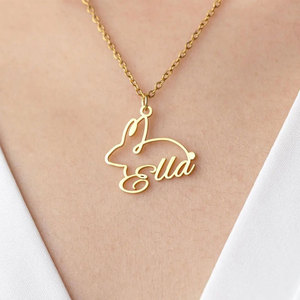 Dainty 14k 18k PVD Gold Plated 316L Stainless Steel Women's <b>Name</b> Necklace Personalized Fine Jewelry Rabbit Necklace for Women - Product Image 1