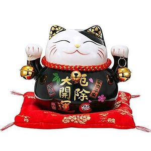 Figurine japonaise en porcelaine de 4,5 pouces prête à être expédiée, cadeau <span class=keywords><strong>Maneki</strong></span> <span class=keywords><strong>Neko</strong></span> <span class=keywords><strong>noir</strong></span> et rouge, <span class=keywords><strong>chat</strong></span> porte-bonheur en céramique - Product Image 6