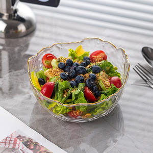 Ensemble de bols à fruits en verre de luxe pour la maison, table basse, salon, assiette à dessert, assiette à salade, style simple, transparent avec bord doré - Product Image 1