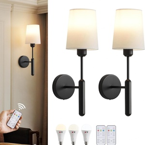 Lampe murale LED sans fil noire, lot de 2, alimentée par batterie, télécommande, intensité réglable, rechargeable, corps en fer, décoration pour chambre à coucher - Product Image 1