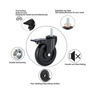 Stangenrollen <span class=keywords><strong>5</strong></span> Zoll Rollen Sicherheits-Doppelverriegelung 1500Lbs Schwerlast Gewinde-Eisenstangenrollen Geräuschlose Schwenkrollen - Product Image 2