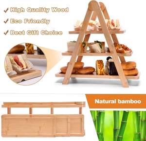 <span class=keywords><strong>Plateau</strong></span> de service en <span class=keywords><strong>bois</strong></span> à 3 niveaux, simple et moderne, pour gâteau et snack, présentoir pour fête et Thanksgiving - Product Image 6