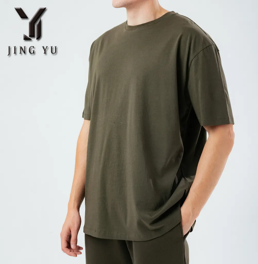 streetwear blank custom logo organic cotton green plus size mens oversized t shirt