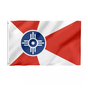 Bandera de Wichita personalizada para exteriores, producto promocional, 48h, entrega rápida, duradero, 3x5 pies, 100% poliéster, Impresión de cualquier logotipo