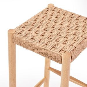 Modern Industrial <b>Bar</b> <b>Stools</b> Kraft Paper Cord Seats Rubberwood Legs <b>Adjustable</b> Feet for Home Hotel Dining Bedroom Set of 2 - Product Image 6