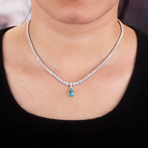 Elegante Collana con Pendente a Goccia Blu Scuro in Diamante Sintetico, Romantica Collana Tennis in Oro 18k 14k con Diamanti Coltivati in Laboratorio da Donna - Product Image 3