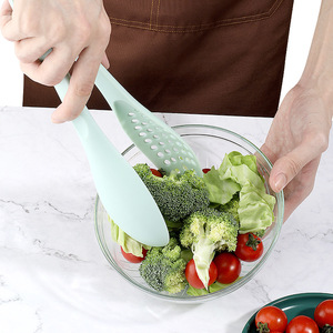 Multifunctional Food Tongs With Strainer And Spoon Khaki Green Oven Safe Dishwasher Safe Eco Friendly <b>Salad</b> <b>Tools</b> - Product Image 2