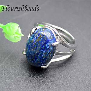 Bijoux mode femme homme pierre naturelle Lapis <span class=keywords><strong>cristal</strong></span> Onyx oeil de tigre améthyste 13x18mm <span class=keywords><strong>Cabochon</strong></span> ovale anneaux de pierres précieuses réglables - Product Image 3