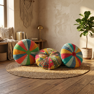 High Selling Decorative Printed Patchwork Yoga Meditation Round Floor <b>Cushion</b> Seating Chair Wholesale Indian Kantha 100% Cotton - Product Image 2