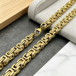 Hot Sale Fashion Unisex Necklace Bracelet Set Stainless Steel Byzantine <b>Chain</b> Set Hip Hop PVD Gold Plated - Product Image 5