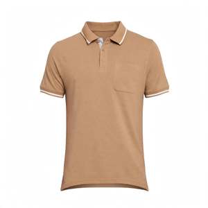 Men's Olive Green Short Sleeve Polo <b>Shirt</b> Solid Color Pique Knit Casual Wear With <b>Pocket</b> And Contrast Trim Polo <b>Shirts</b> - Product Image 4