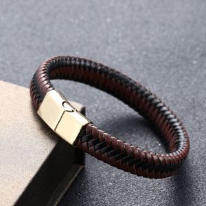 New Style Luxury Leather Metal Men Magnetic Buckle <b>Bracelet</b> Black <b>Red</b> Fashion Woven Braided Wrap <b>Bracelets</b> for Men - Product Image 4