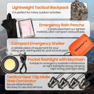 Kit de survie <span class=keywords><strong>d</strong></span>'<span class=keywords><strong>urgence</strong></span> avec équipement et fournitures de premiers secours, <span class=keywords><strong>sac</strong></span> de survie EDC, <span class=keywords><strong>sac</strong></span> à dos pour le camping, la randonnée et les activités tactiques en plein air - Product Image 4