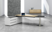 Bureau de direction contemporain avec table d'extension ronde en verre réglable en hauteur
