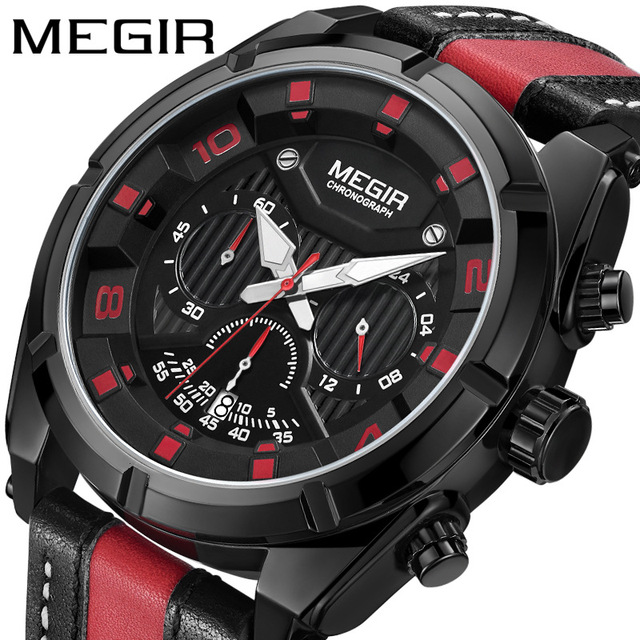 MEGIR 2076 Fashion Men Quartz Luminous Hands Watch Leather Alloy Case Manufacturer Watch for Man 24 Hours Sports Watch
