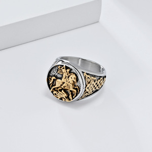 Templar Knight Titanium Steel <b>Ring</b> Steel And Gold Men's Fashion Jewelry Gift - Product Image 3