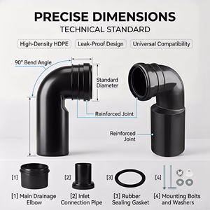 Coudière de drainage <span class=keywords><strong>WC</strong></span> murale universelle en PEHD haute densité pour salle de bain moderne, raccordement de chasse d'eau étanche - Product Image 1