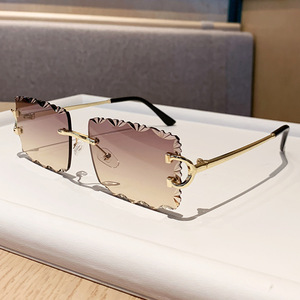 Lunettes de soleil sans monture <span class=keywords><strong>Cartier</strong></span>, verres carrés dentelés, UV400, style unisexe tendance - Product Image 2