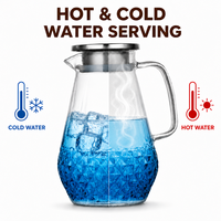Conjunto de Jarra de Água de Vidro Borossilicato Transparente Azul com Gradiente Artístico 1500ml com Copo de 300ml para Chá Gelado e Água