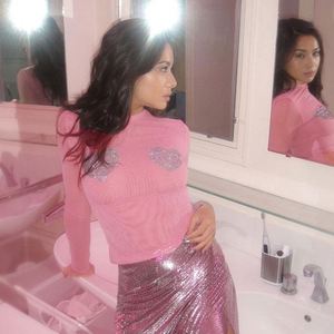 Pull à col rond à manches longues en maille tendance automne <span class=keywords><strong>2022</strong></span>, avec des strass, décontracté, pour femmes - Product Image 3