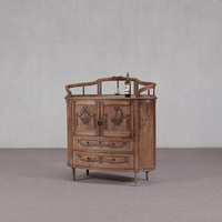 Aparador de Estilo Luis XVI Francés con Rieles Tallados a Mano, Mueble de Madera Maciza Curvada de 2 Puertas y 2 Cajones, Buffet Vintage