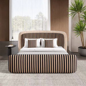 Fen di giường vải đám mây giường cổ tối giản màu đen và trắng sọc giường gỗ rắn tùy chỉnh phòng ngủ biệt thự giường đôi - Product Image 2