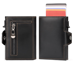 Portefeuille <span class=keywords><strong>homme</strong></span> en cuir de vachette véritable, <span class=keywords><strong>luxe</strong></span> sur mesure, finition huile cirée, <span class=keywords><strong>porte</strong></span>-cartes pop-up en aluminium, trifold, avec poche à monnaie zippée - Product Image 1