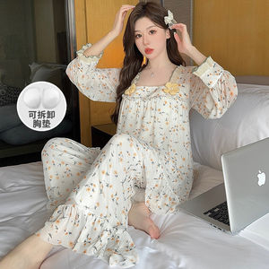 M-XXL di moda pigiama completo da donna camicia da notte pigiama floreale da donna completi da notte dolci a maniche lunghe - Product Image 5