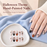 H69 Kaixin Nouvelle Arrivée Halloween Faux Ongles à Presser Français Mignons Peints à la Main Courts Amande pour l'Intérieur Fournitures pour Ongles