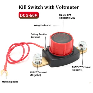 헤비 듀티 배터리 차단 스위치 DC 5-60V 사이드 포스트 킬 스위치 볼트미터 포함 전원 차단 스위치 RV 자동차 보트용 - Product Image 3