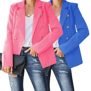 Bayan elbise takım elbise pembe kısa özel ceket rahat Fit Tops ofis iş kıyafetleri kariyer üniforma batı ceket Casual Blazer