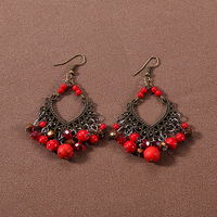 SC Offre Spéciale déclaration Turquoise gland boucles d'oreilles chinois Vintage pierre boucles d'oreilles rétro Turquoise pendentif boucles d'oreilles pour les femmes