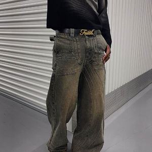 Pantalones Anchos de Mezclilla Lavada a la Piedra de 510 g, Estilo Urbano Y2K, Personalizados, de Moda, de Alta Calidad, Negros, Estilo Hip Hop, Corte Recto - Product Image 1