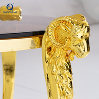 Personnaliser tête de bélier moderne de luxe galvanoplastie petite table basse en verre avec cadre en acier inoxydable doré