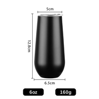 Gobelet à vin sans pied isolé de 6 oz, gobelet à champagne, gobelets en acier inoxydable, flûte à vin avec couvercles