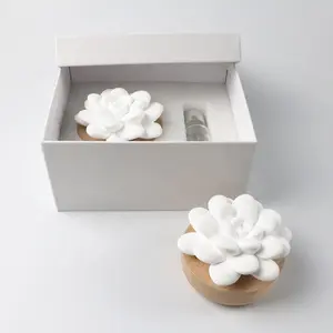 Stocked Wholesale Home Office Decoration Plaster Air Freshener Wood Base Ceramic Flowers Aroma Essential Oil Smell Diffuser