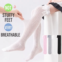 Chaussettes hautes respirantes et antibactériennes en coton tricoté pour bébés et tout-petits filles, avec grand nœud, design mignon et ajouré, personnalisables pour l'été
