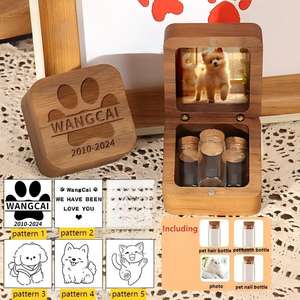Boîte <span class=keywords><strong>de</strong></span> Souvenir Personnalisée pour Animaux <span class=keywords><strong>de</strong></span> Compagnie : Bois Naturel, Nom/Date Gravés, Pots Commémoratifs pour Poils/Dents/Ongles - Product Image 6