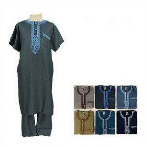 CCY Thobe d'été en coton et lin pour homme, style marocain, manches courtes, <span class=keywords><strong>Qamis</strong></span>, Robe de Ramadan, Boubou Homme, <span class=keywords><strong>Ensemble</strong></span> Thobe pour garçons - Product Image 3